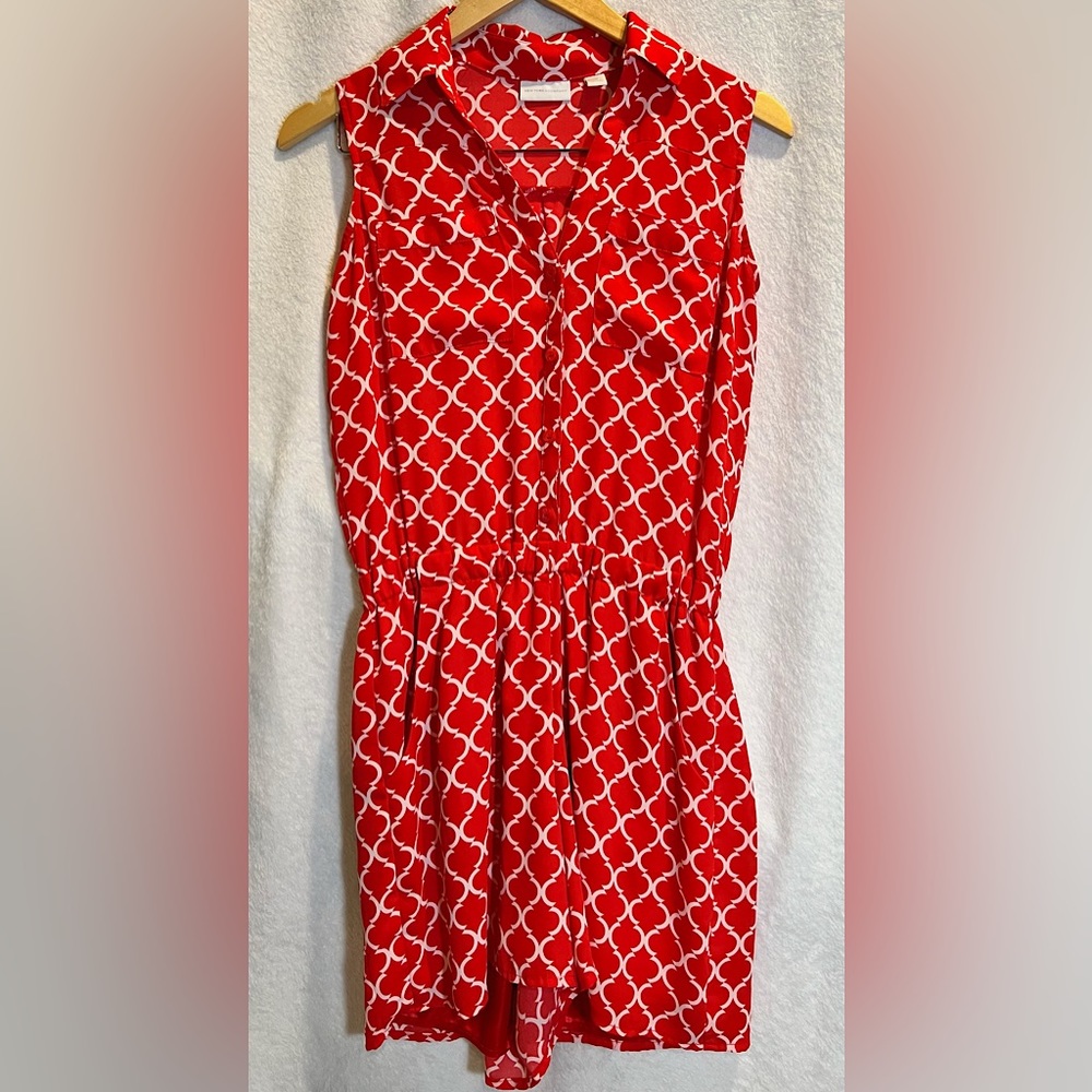 Red New York & Company Patterned Blouse with buttons